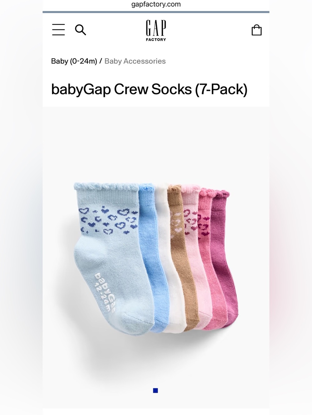 NWT! babyGap Crew Socks (7-Pack) 2-3 Years